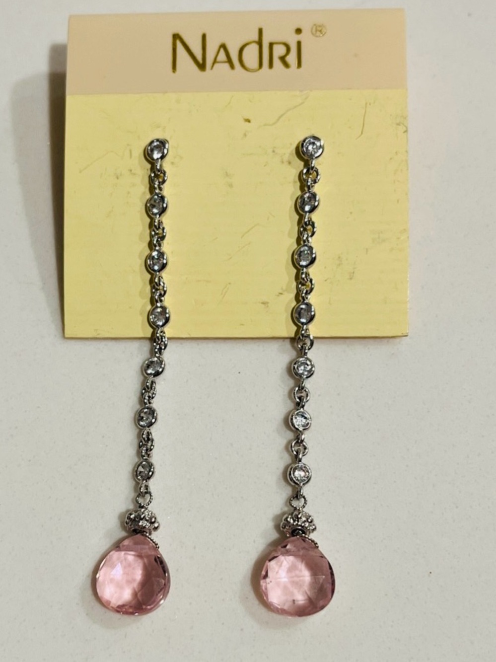 Nadri Drop Earrings Pink Silver Crystal Formal Holiday Party Wedding